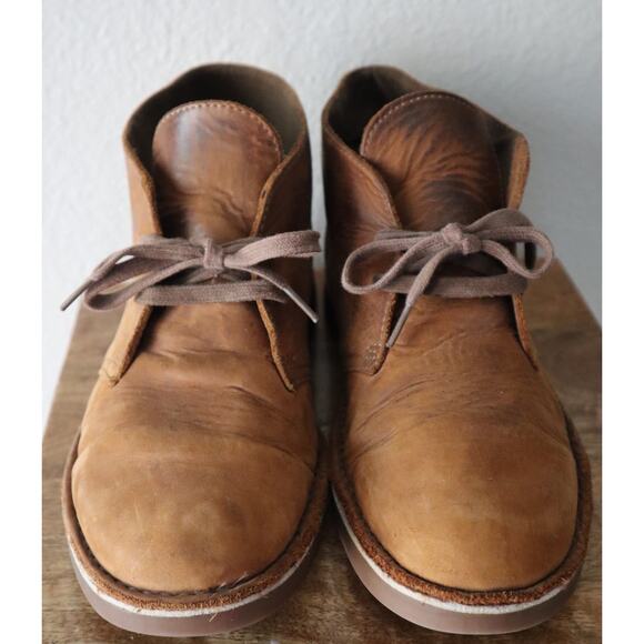 Clarks Brown Leather Chukka Boots Tan Chestnut Lace Up Round Toe Ankle Mens 11.5 - Picture 2 of 6